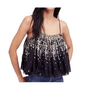 Free People Intimately Instant Crush Camisole Top Black Floral Print Cropped S